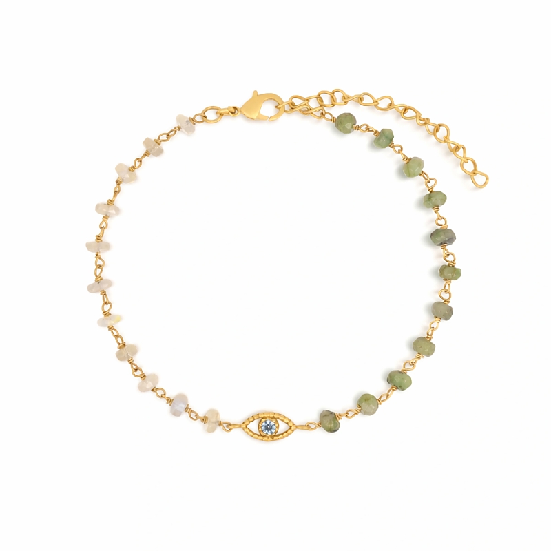 Karma and Luck Soothing Oasis Opal Emerald Evil Eye Charm Bracelet