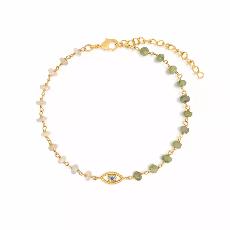 Karma and Luck Soothing Oasis Opal Emerald Evil Eye Charm Bracelet