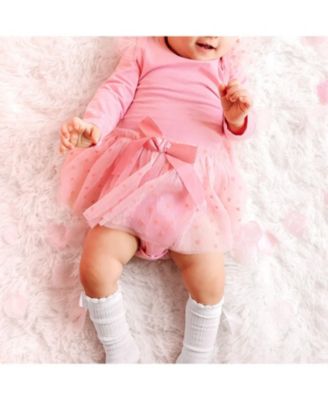 Girls' Flocked Heart Valentine's Day Tiered Long Sleeve Tutu Bodysuit - Baby