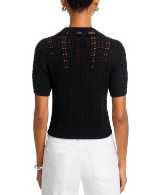 Ninette Pointelle Grosgrain Short Sleeve Cardigan