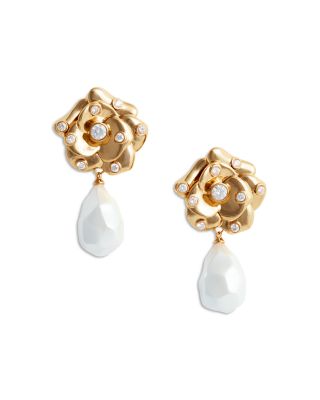 Crystal Studded Rose & Imitation Pearl Drop Earrings