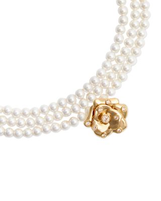 Imitation Pearl Three Layer Rose Choker Necklace, 13.4-17.3"