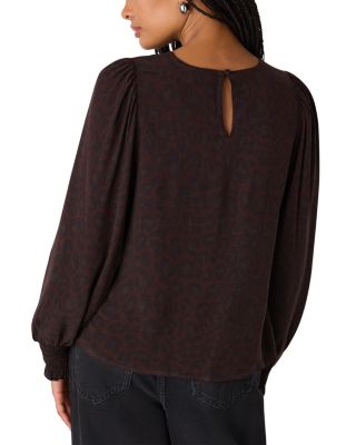 Leopard Shirred Cuff Blouse