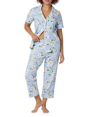 Pink Short Sleeve Classic Stretch Jersey Cropped Pajama Set in Bunny Blooms