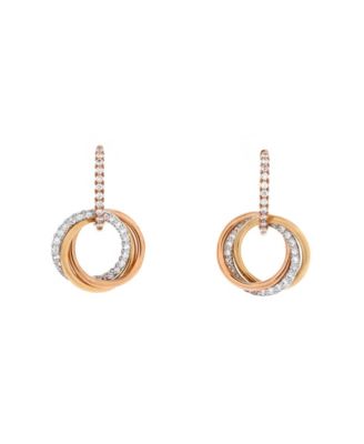  Trinity Hoop Dangle Earrings 18K Tricolor Gold with Diamonds