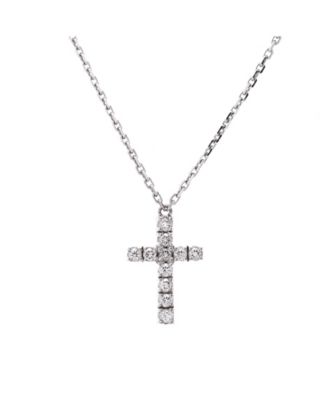  Cross Pendant Necklace 18K White Gold with Diamonds, 15 - 16.25"