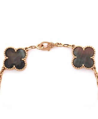  Vintage Alhambra 5 Motifs Bracelet 18K Rose Gold and Mother of Pearl with Diamonds