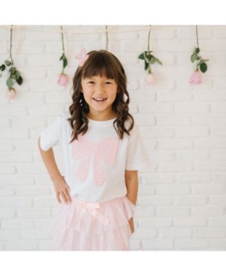 Girls' Lace Bow Puff Ink Short Sleeve T-Shirt - Baby, Little Kid