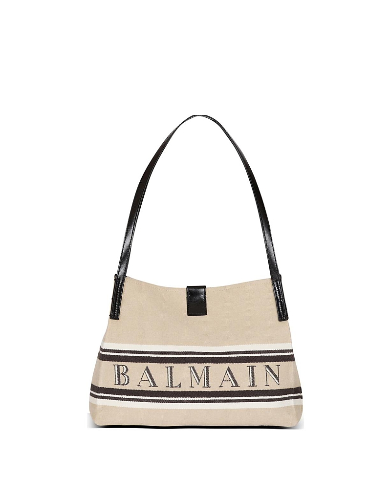 Balmain Small Release Shopper Bag in Canvas and Calfskin