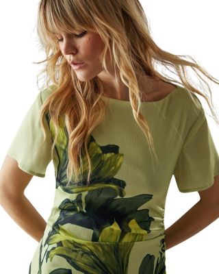 Placement Print Crinkle Midi Satin Dress