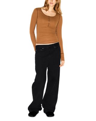 Rib Scoop Neck Henley Top