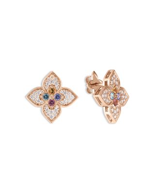 18K Rose Gold Venetian Princess Carnival Multi Gemstone & Diamond Flower Stud Earrings