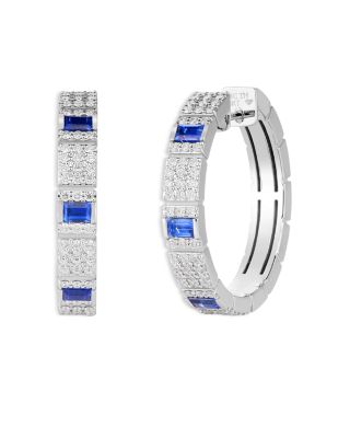 18K White Gold Obelisco Blue Sapphire & Diamond Hoop Earrings