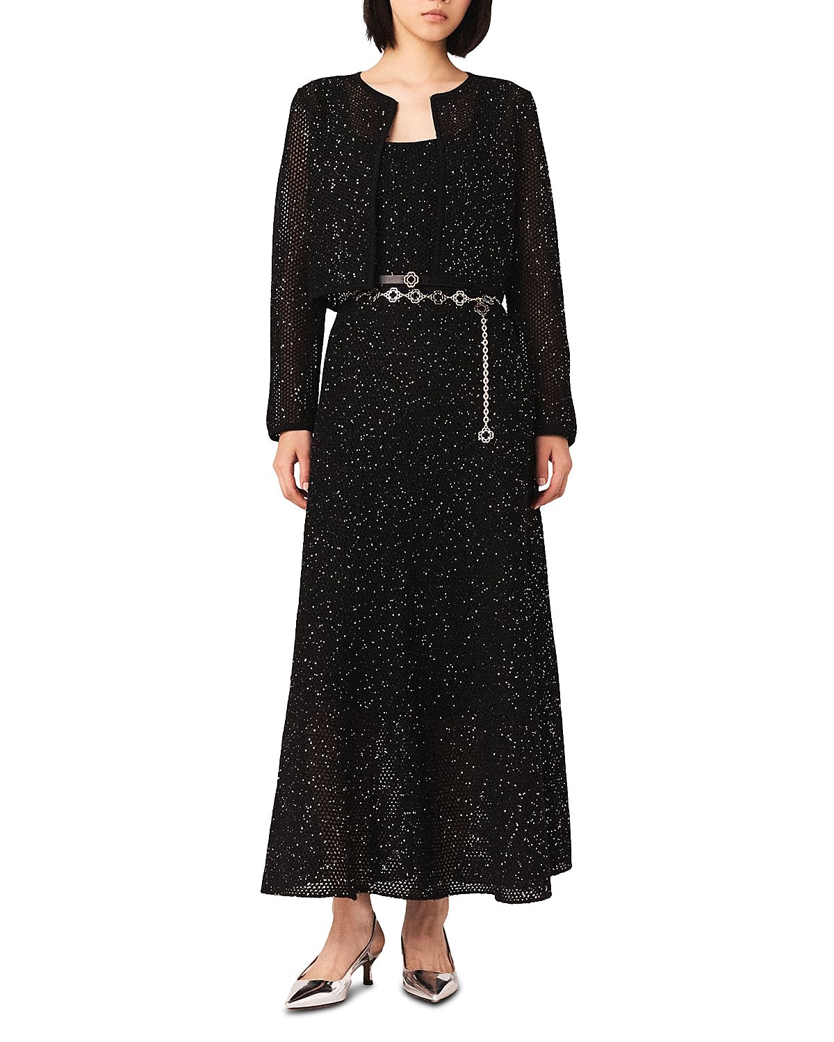 Maje Rhinestone Knit Cardigan