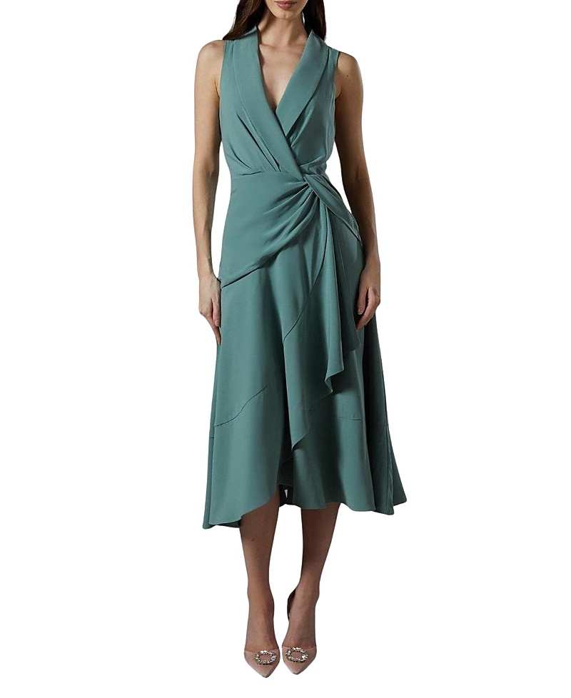 Coast Shawl Collar Ruffle Hem Midi Dress