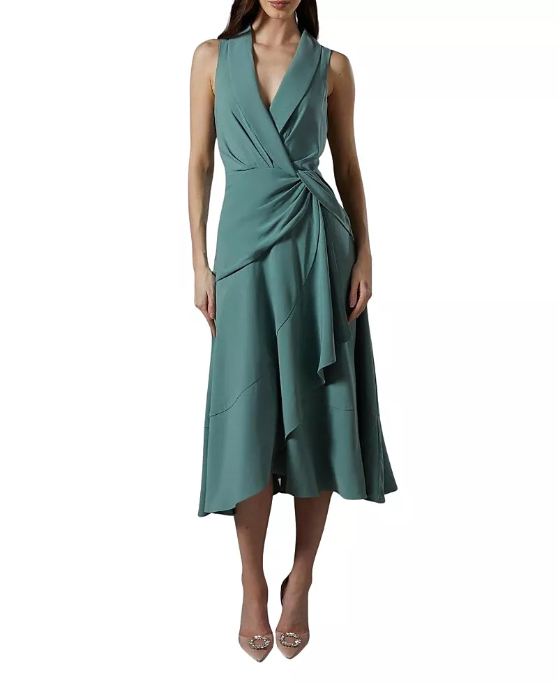 Coast Shawl Collar Ruffle Hem Midi Dress