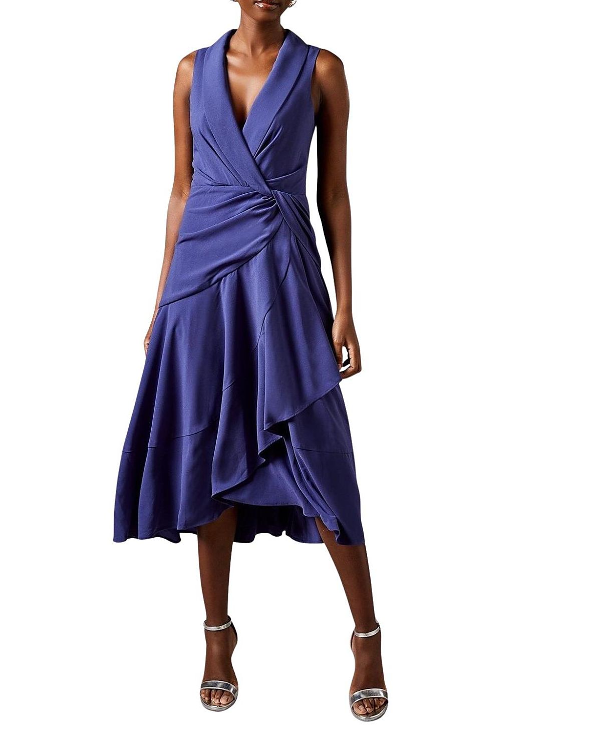 Coast Shawl Collar Ruffle Hem Midi Dress