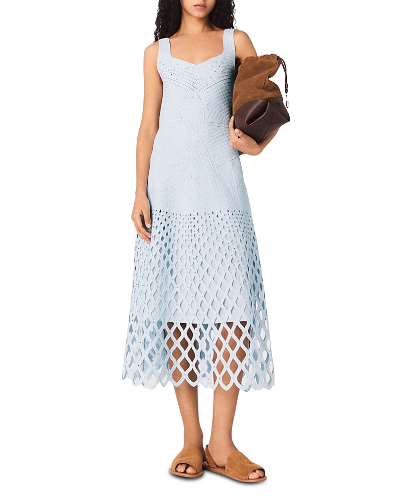 Maje Crochet Rhinestone Midi Dress