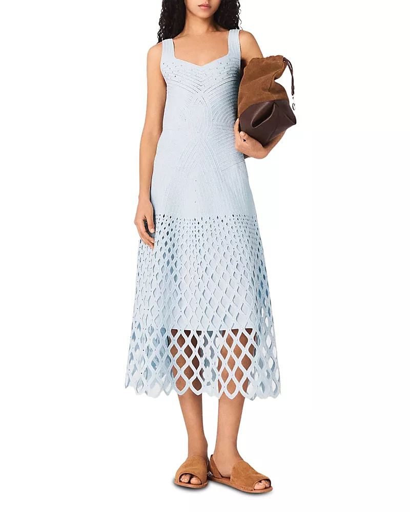 Maje Crochet Rhinestone Midi Dress