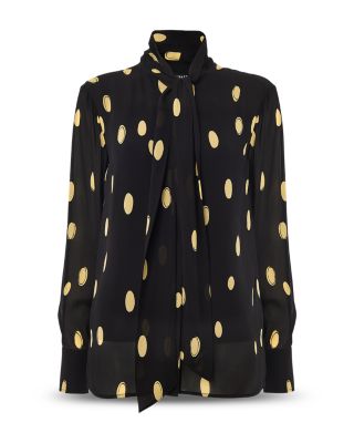 Abstract Spot Tie Neck Blouse