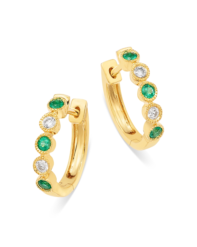 Bloomingdale's Fine Collection Emerald & Diamond Huggie Hoop Earrings in 14K Yellow Gold · OS