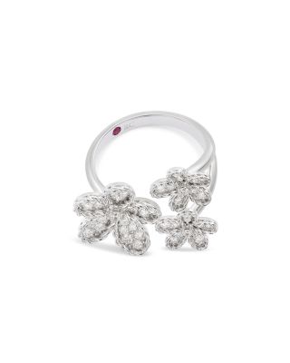 18K White  Gold Jasmine Diamond Triple Flower Cluster Ring