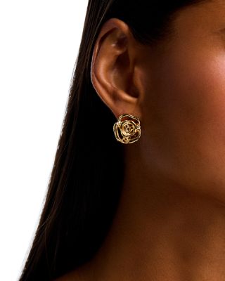 18K Yellow Gold Designer Gold Flower Stud Earrings