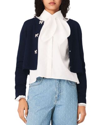 Bow Jewelry Button Wool Cardigan