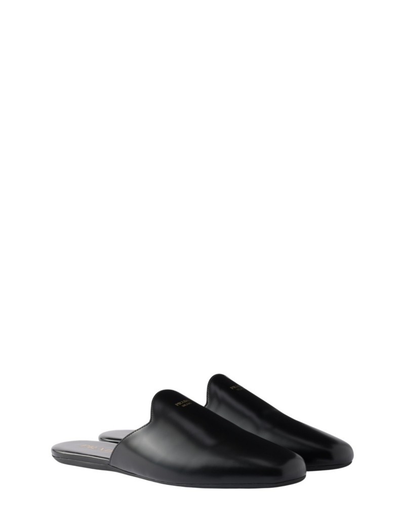 Prada Women's Brushed Leather Mules in Black