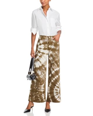 Tie Dye Betsy High Rise Wide Leg Jeans in Dark Olive