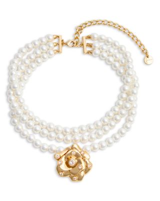 Imitation Pearl Three Layer Rose Choker Necklace, 13.4-17.3"