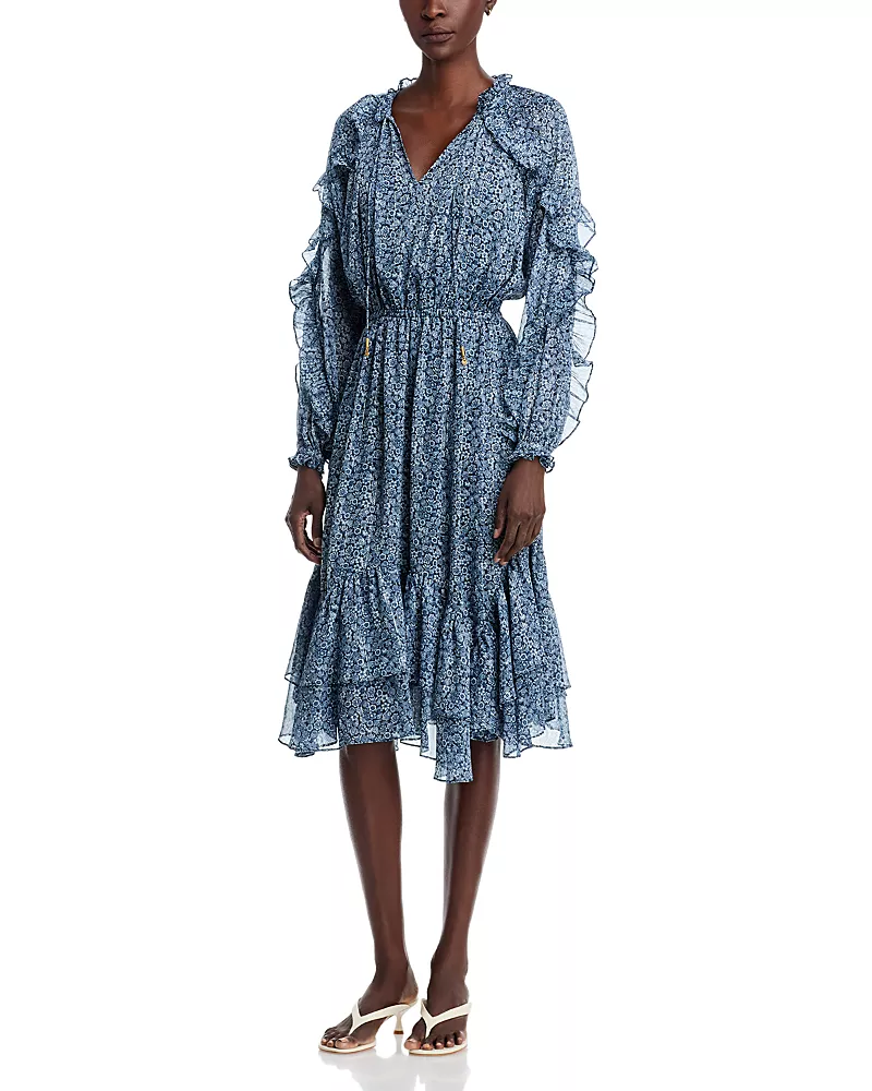 Michael Kors Floral Ruffle Midi Dress