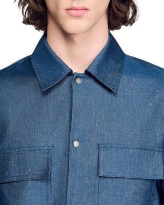 Denim Effect Cotton and Linen Shirt