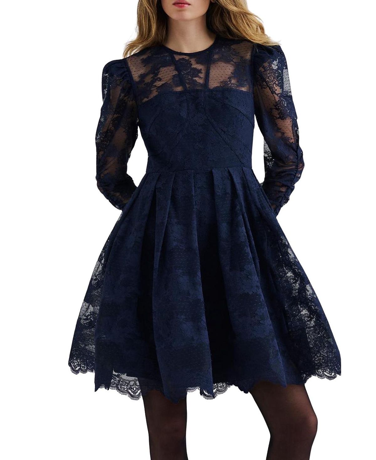 Malina Leoni Lace Long Sleeve Mini Dress