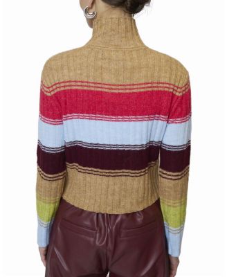  Women's Marley Ribbed Gradient Stripe T-Neck Sweater