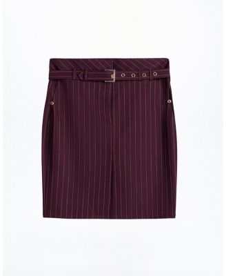  Pinstripe Belted Pencil Skirt