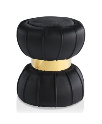  Bami Round Velvet Ottoman with Gold Trim