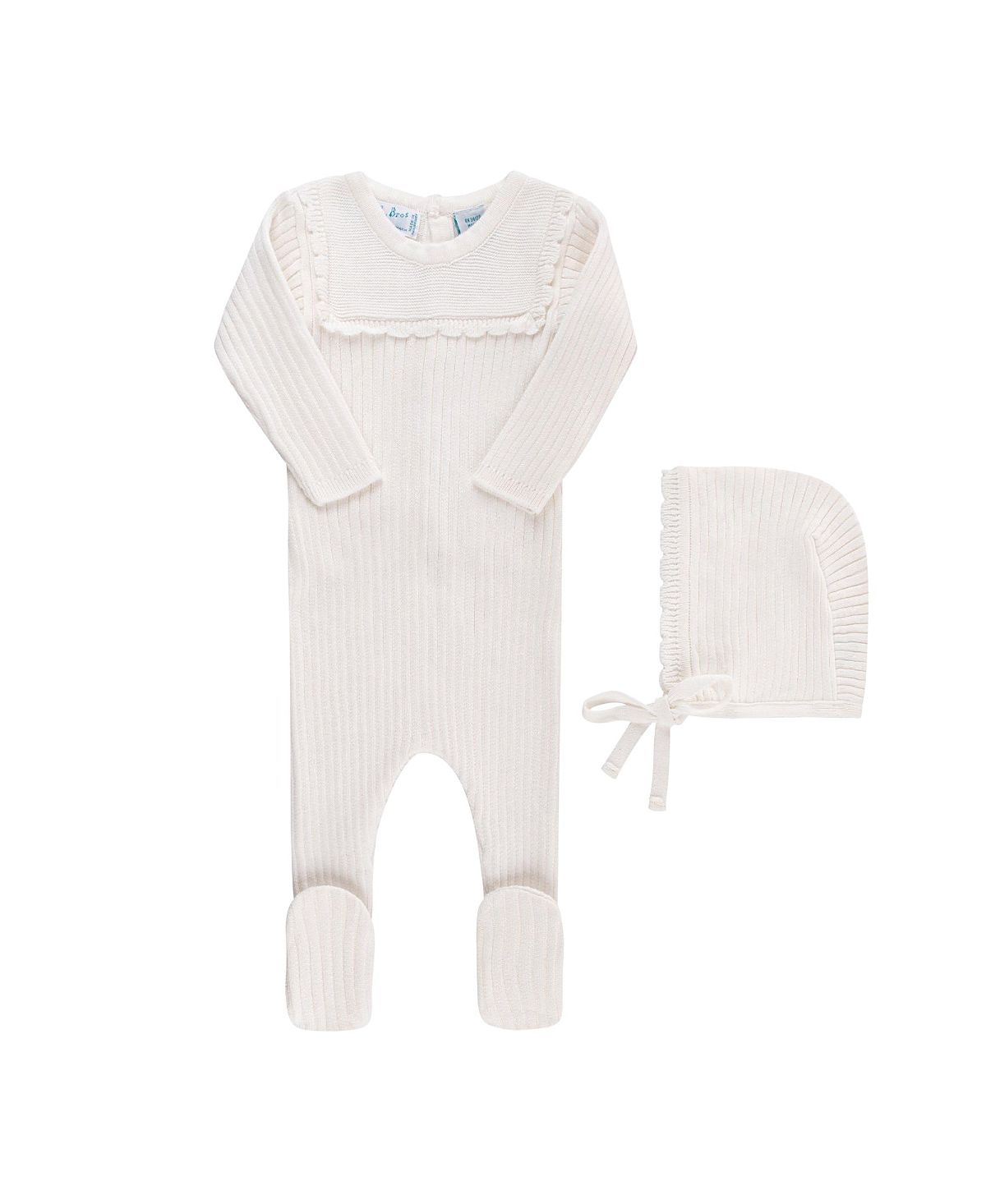 Feltman Brothers Unisex Scallop Trimmed Rib Knit Romper & Bonnet - Baby