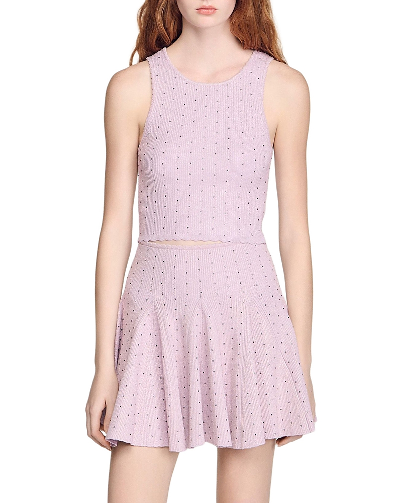 Sandro Rhinestone Embellished Knit Crop Top