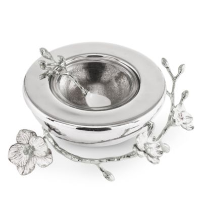 Silver Orchid Caviar Dish With Spoon