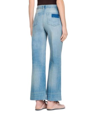 Faded Straight Zipped Cotton Jeans in Blue Jean