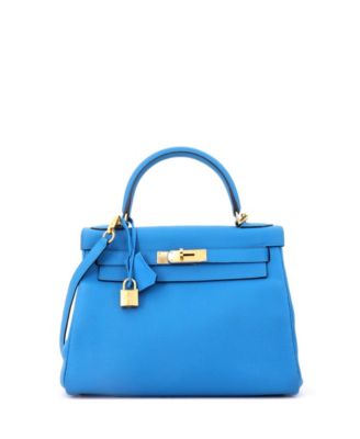 Kelly 28 Handbag Blue Togo with Gold Hardware