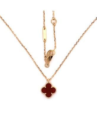  Sweet Alhambra Pendant Necklace 18K Rose Gold and Carnelian, 14.75 - 15.5"