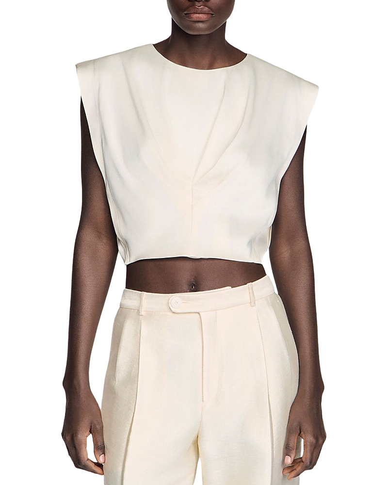 Sandro Pleated Satin Crop Top