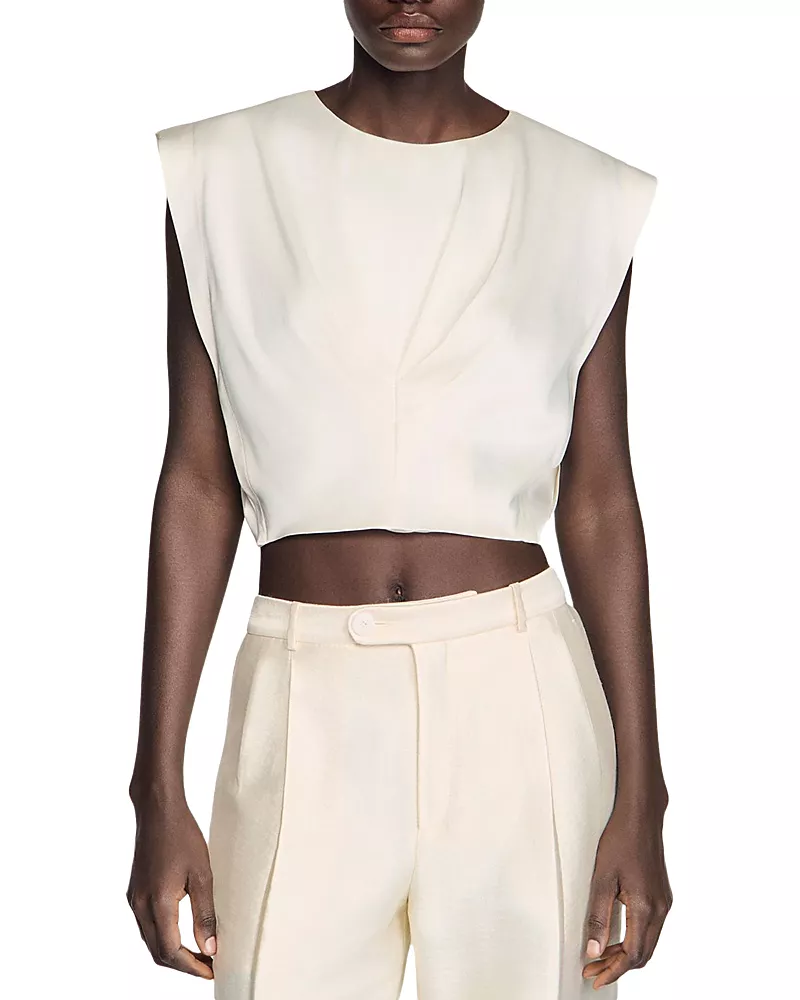 Sandro Pleated Satin Crop Top