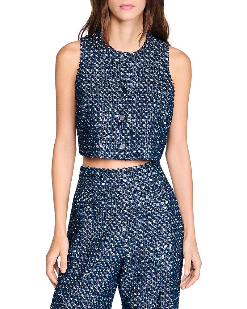 Sandro Sequin Crop Top