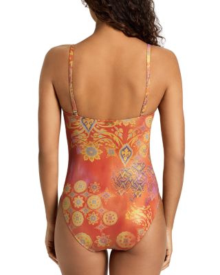 Printed V Wire Over The Shoulder One Piece Swimsuit