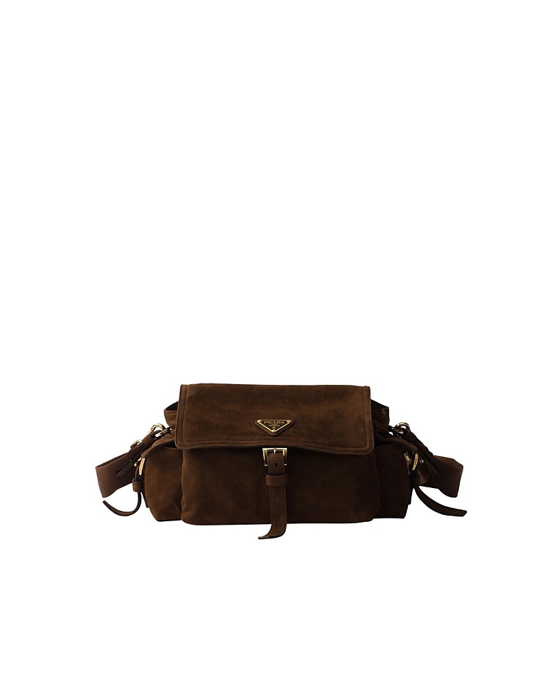 Prada Explore Medium Suede Shoulder Bag With Flap