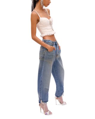 Crystal Knot Tie Hem Jeans in Medium Blue