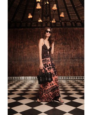 Scenic Print Keyhole Cutout Dress